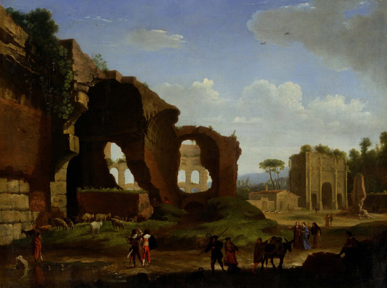 Vue romaine des ruines du Temple de Vénus et de Rome avec le Colisée et l