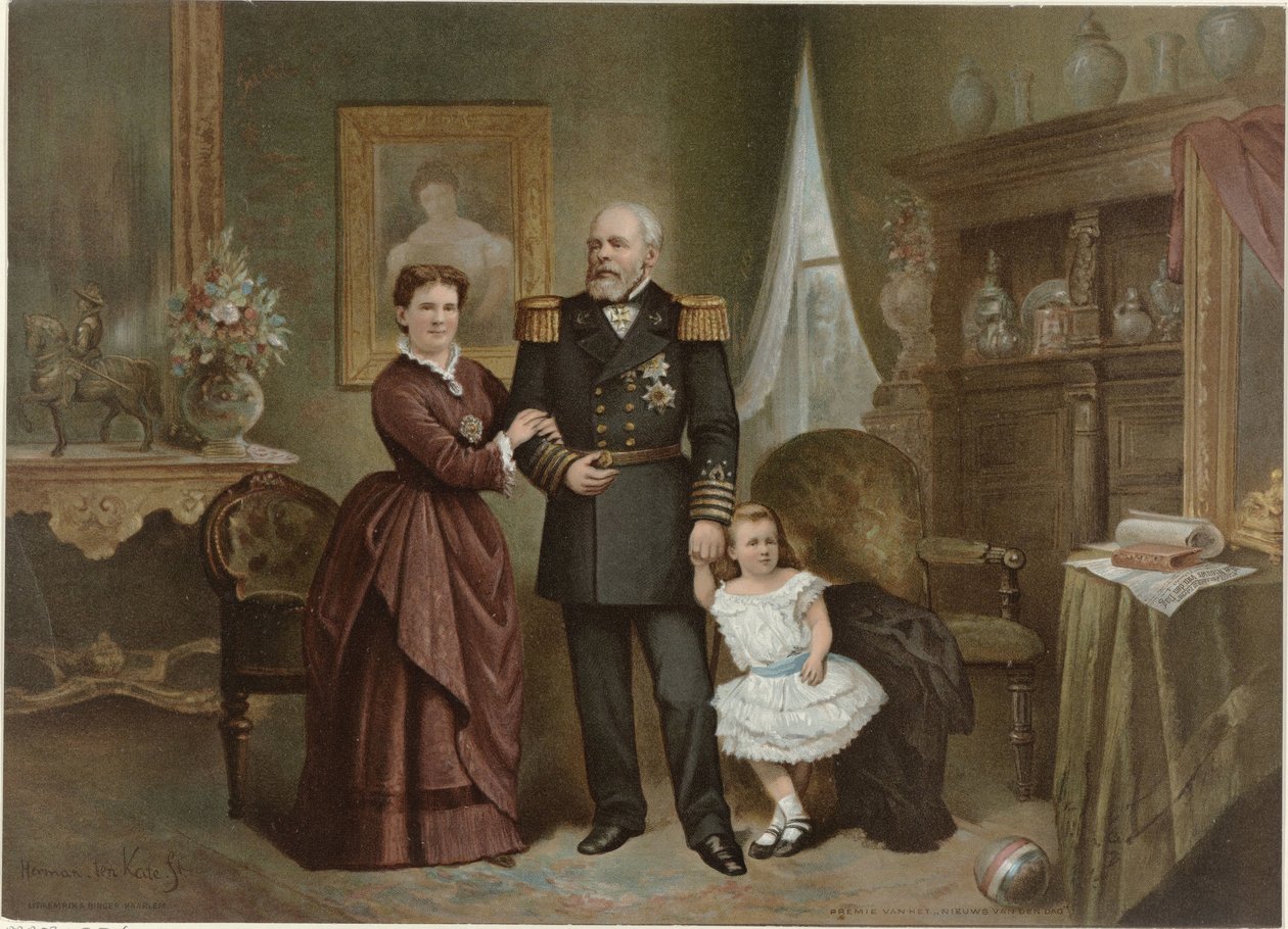 Portrait de Guillaume III, roi des Pays-Bas, Emma, reine régente des Pays-Bas, et Wilhelmine, reine des Pays-Bas - Herman Frederik Carel ten Kate