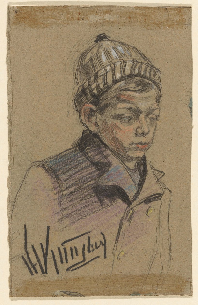Garçon avec manteau et bonnet - Herman Kruyder (signed by artist)