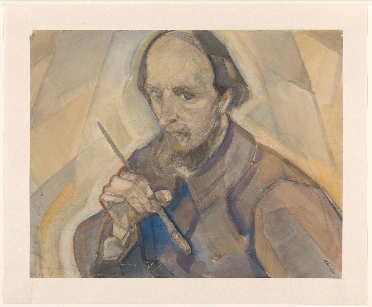 Autoportrait avec pinceau - Herman Kruyder (signed by artist)