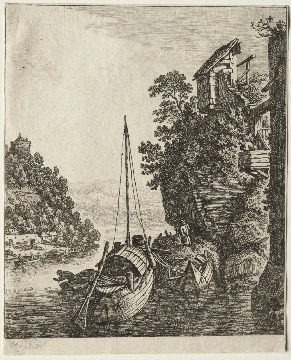 Deux bateaux amarrés sous un rocher, 1667 - Herman Saftleven
