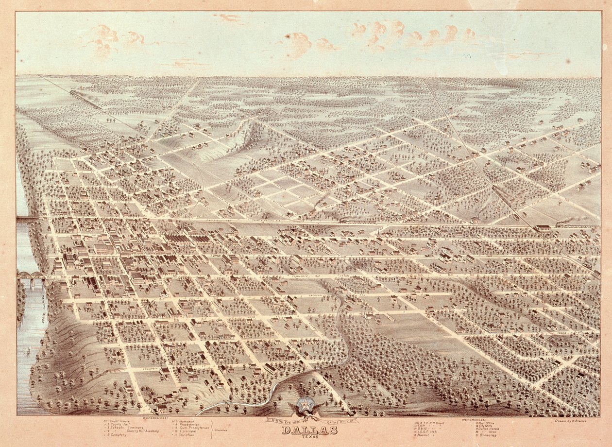 Plan de rue de Dallas, Texas, 1872 - Herman attr. to Brosius