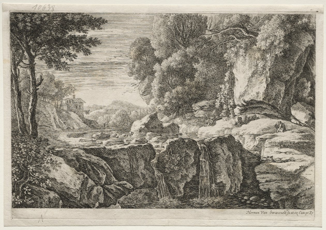 Quatre paysages : La petite cascade - Herman van Swanevelt