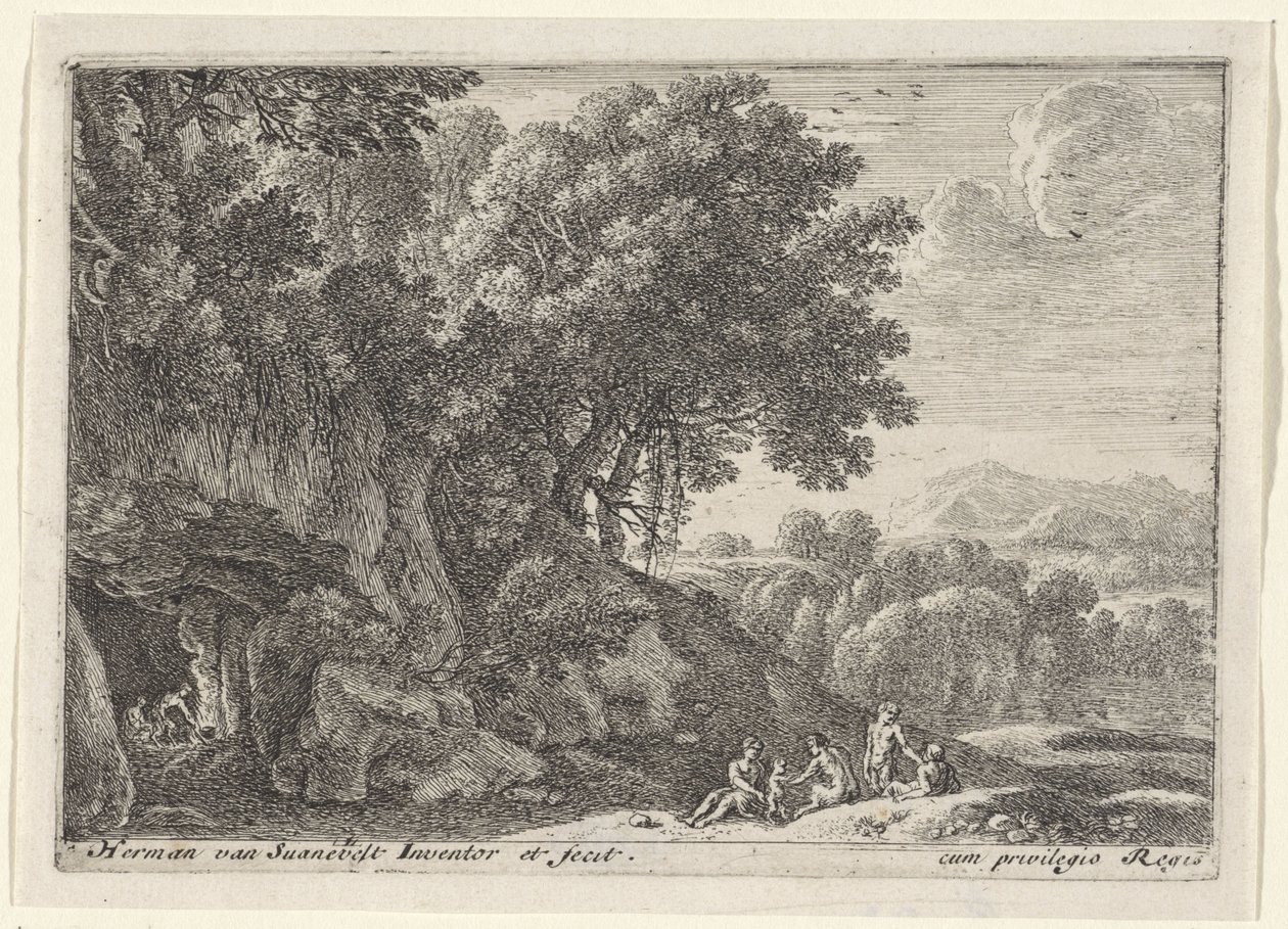 Satyres autour du feu dans une grotte - Herman van Swanevelt
