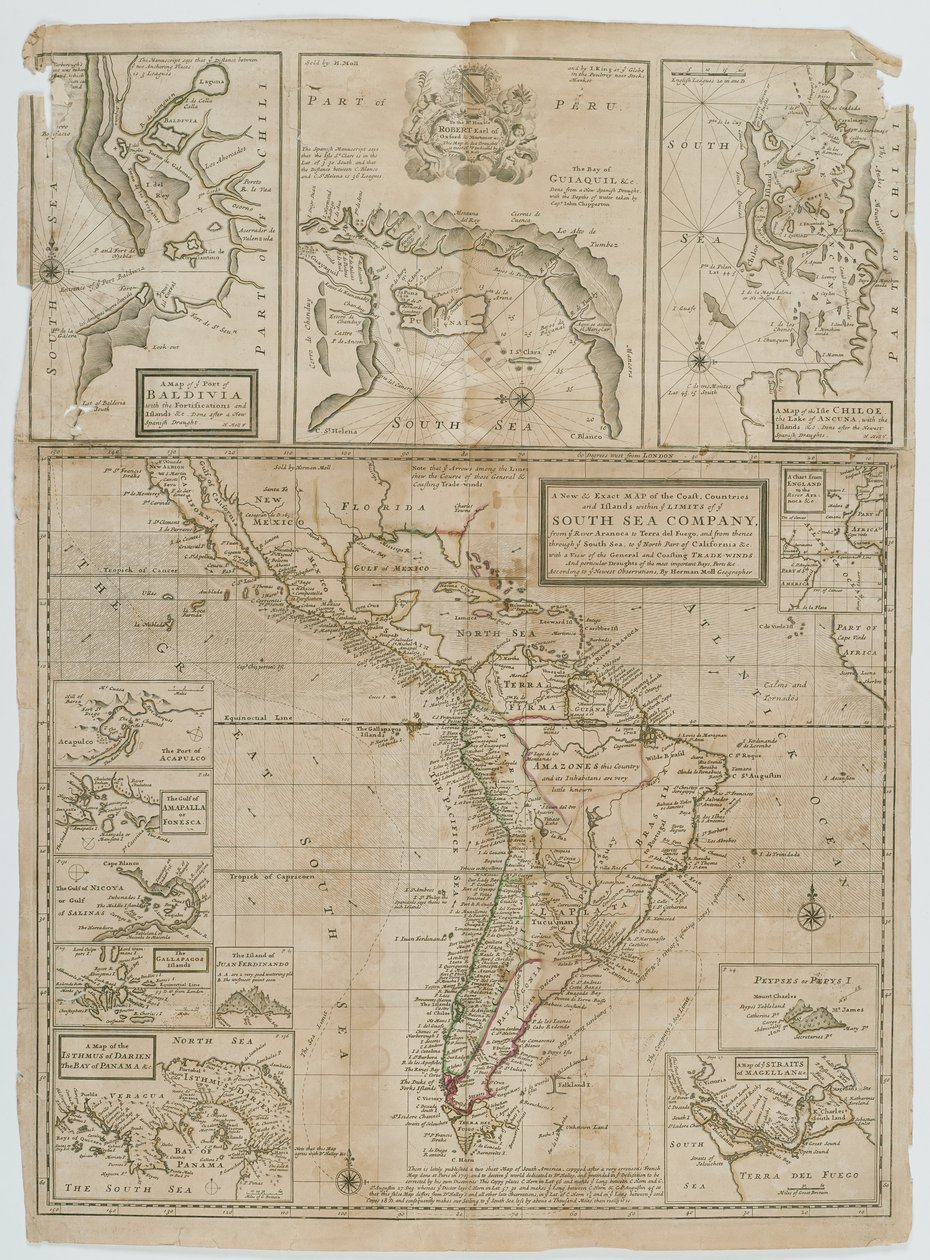 Nouvelle et exacte carte des pays côtiers et des îles dans les limites de la South Sea Company - Hermann Moll