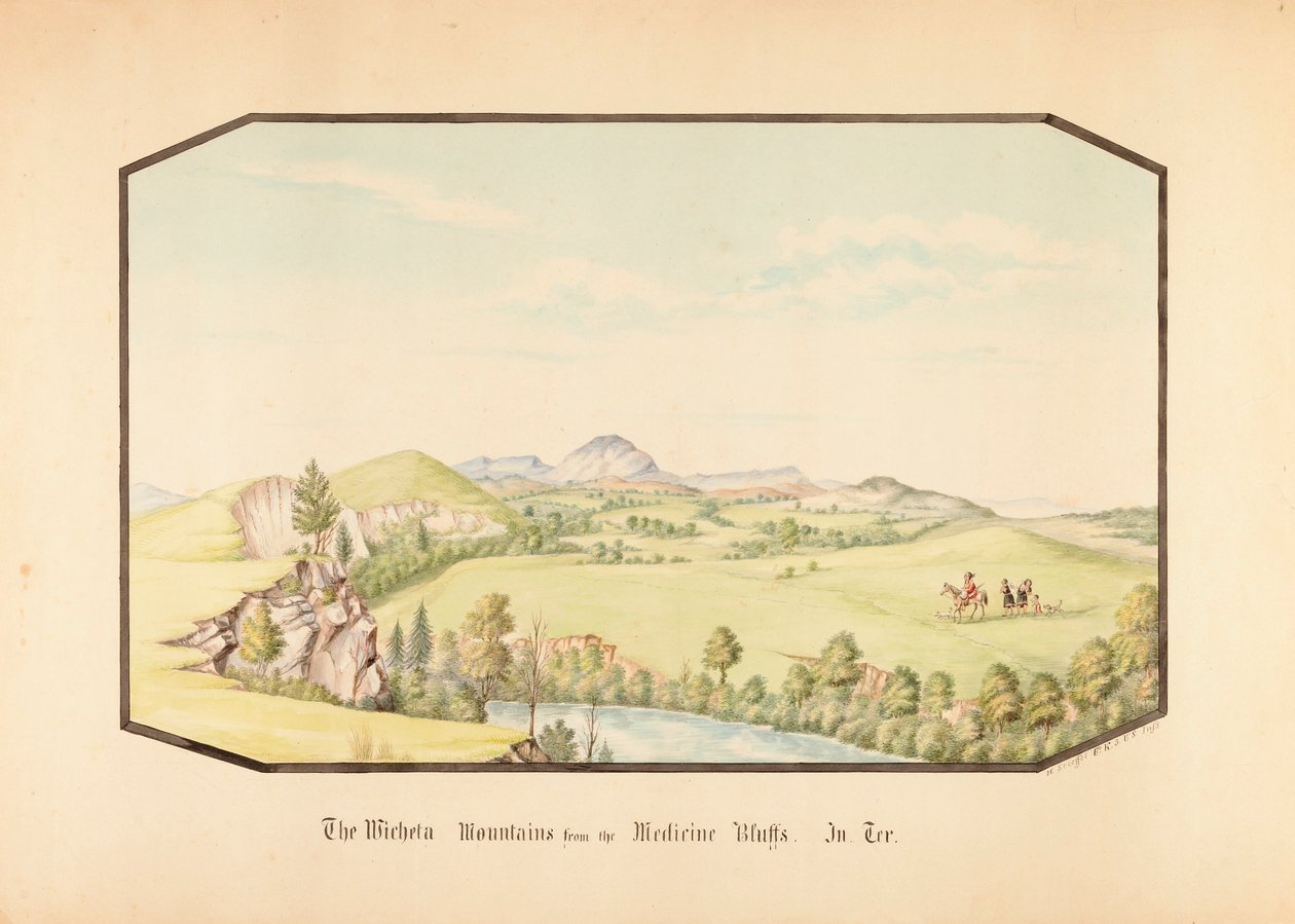 Les montagnes Wichita depuis Medicine Bluff, Territoire indien - Hermann Stieffel