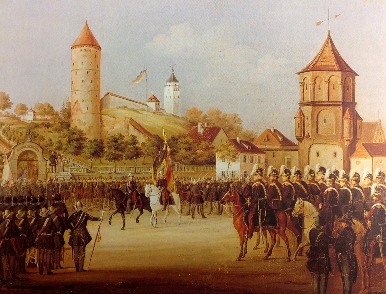 Hermann Volz Parade de la garde civique de Biberach à la porte de Riedlingen en 1849 - Hermann Volz