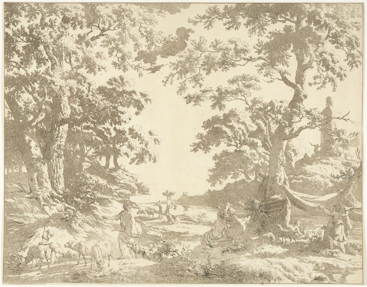 Paysage arcadien avec statue de Janus - Hermanus Fock