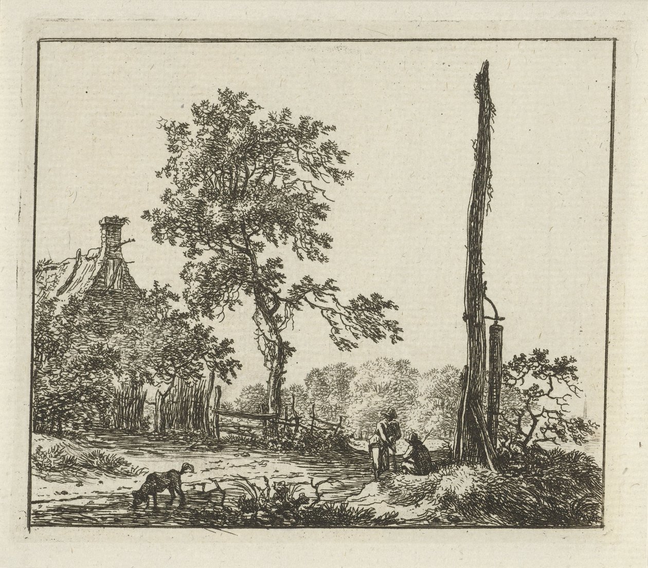 Paysage avec le haut poteau (Zes landschappen) - Hermanus Fock