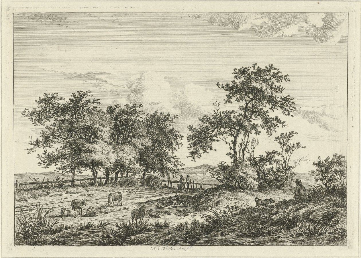 Paysage avec dessinateur et chien - Hermanus Fock