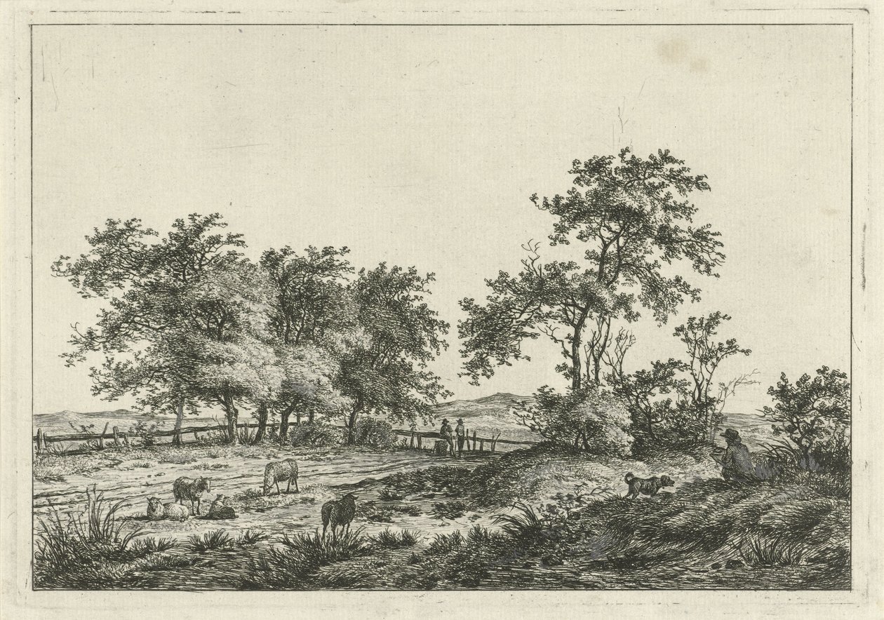 Paysage avec dessinateur et chien - Hermanus Fock