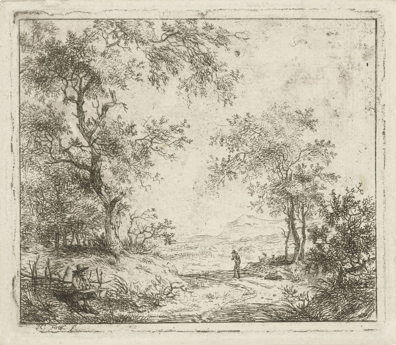 Paysage avec dessinateur et promeneur - Hermanus Fock