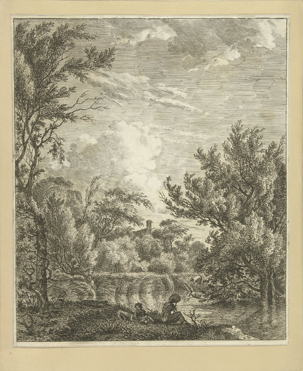Paysage avec femme au bord de l