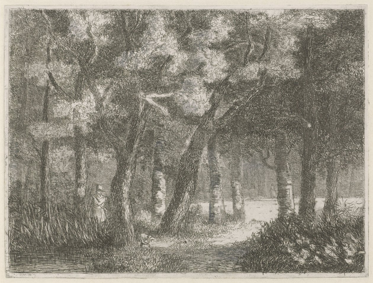 Chasseur et son chien dans la forêt - Hermanus Jan Hendrik van Rijkelijkhuysen