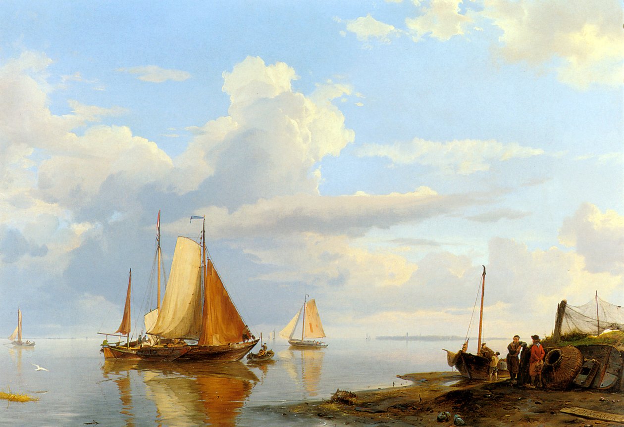 Figures débarquant dans le calme / Navigation dans le calme - Hermanus Koekkoek