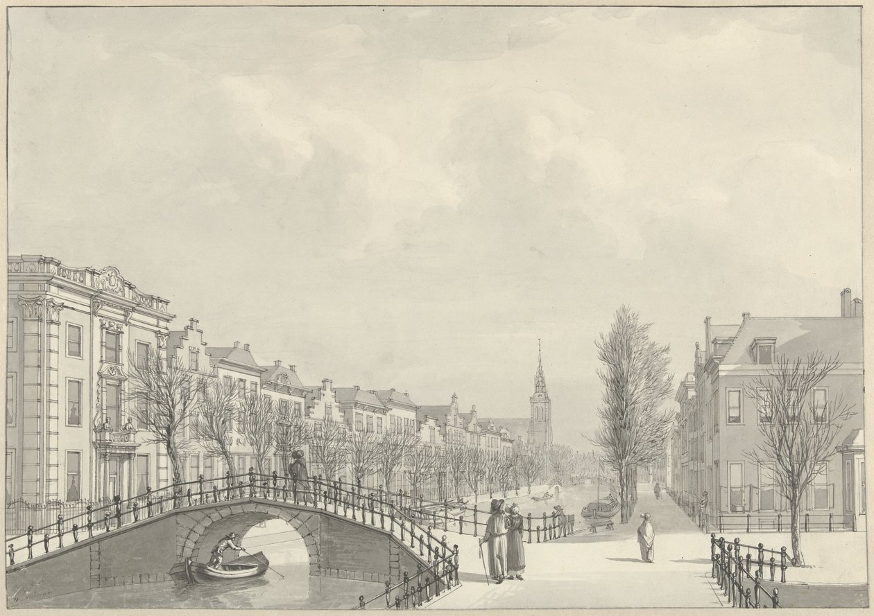 Vue sur le Rapenburg à Leyde depuis le pont Nieuwsteeg, 1807 - Hermanus Numan (signed by artist)