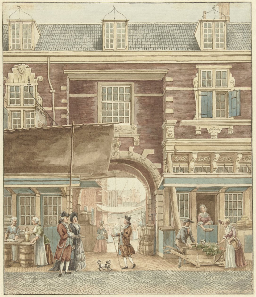La Petite Porte des Poissons sur la Vijgendam avec vue sur le marché aux poissons - Hermanus Petrus Schouten