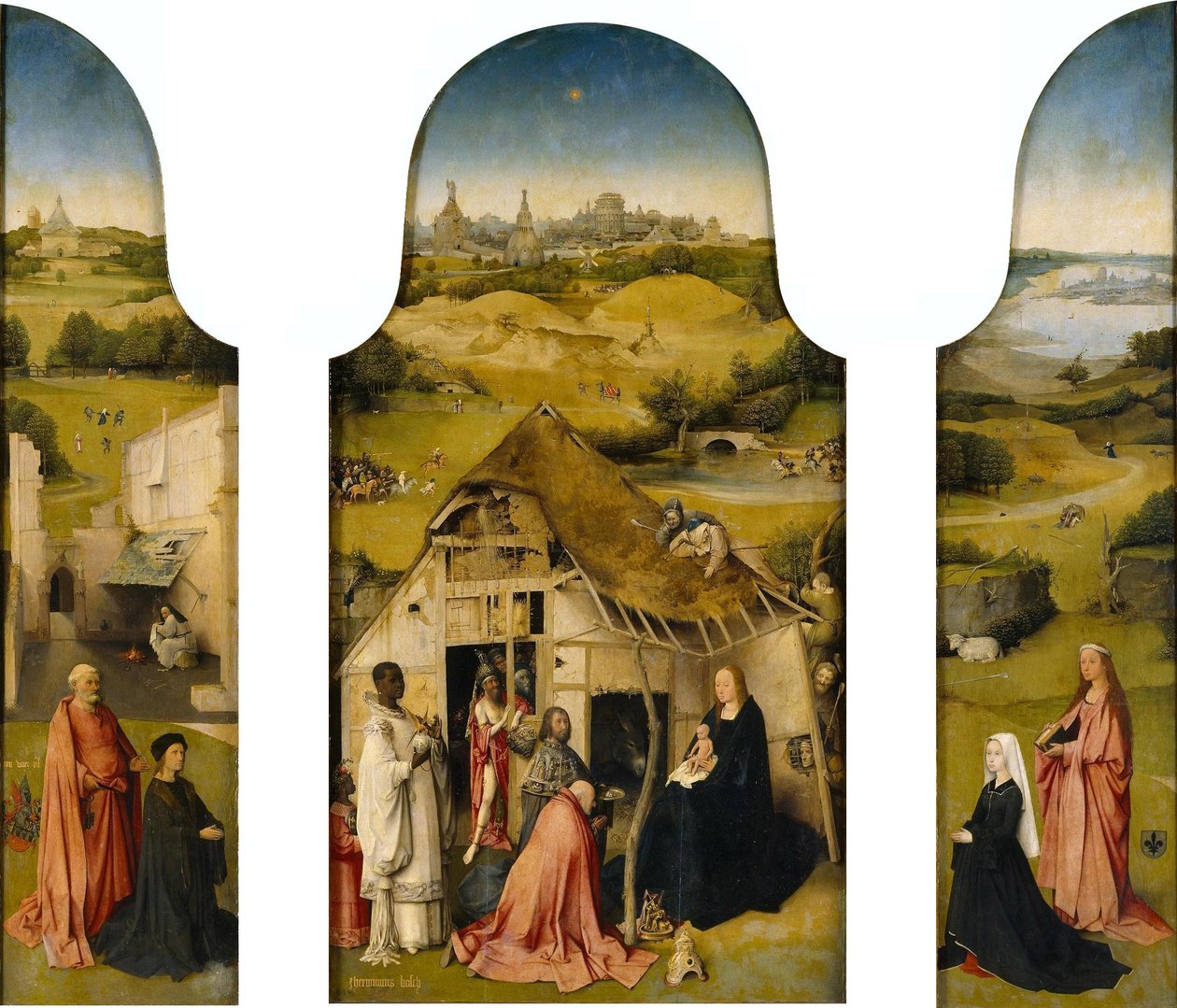 Adoration des Mages, Intérieur (Saint Pierre avec donateur, Adoration des Mages, Sainte Agnès avec donateur) - Hieronymus Bosch