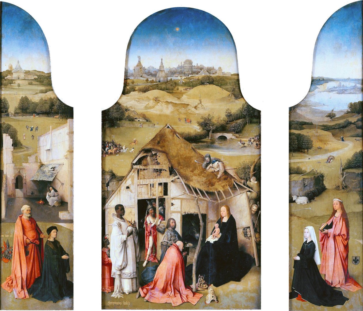 Adoration des Mages, Intérieur (Saint Pierre avec donateur, Adoration des Mages, Sainte Agnès avec donateur) - Hieronymus Bosch
