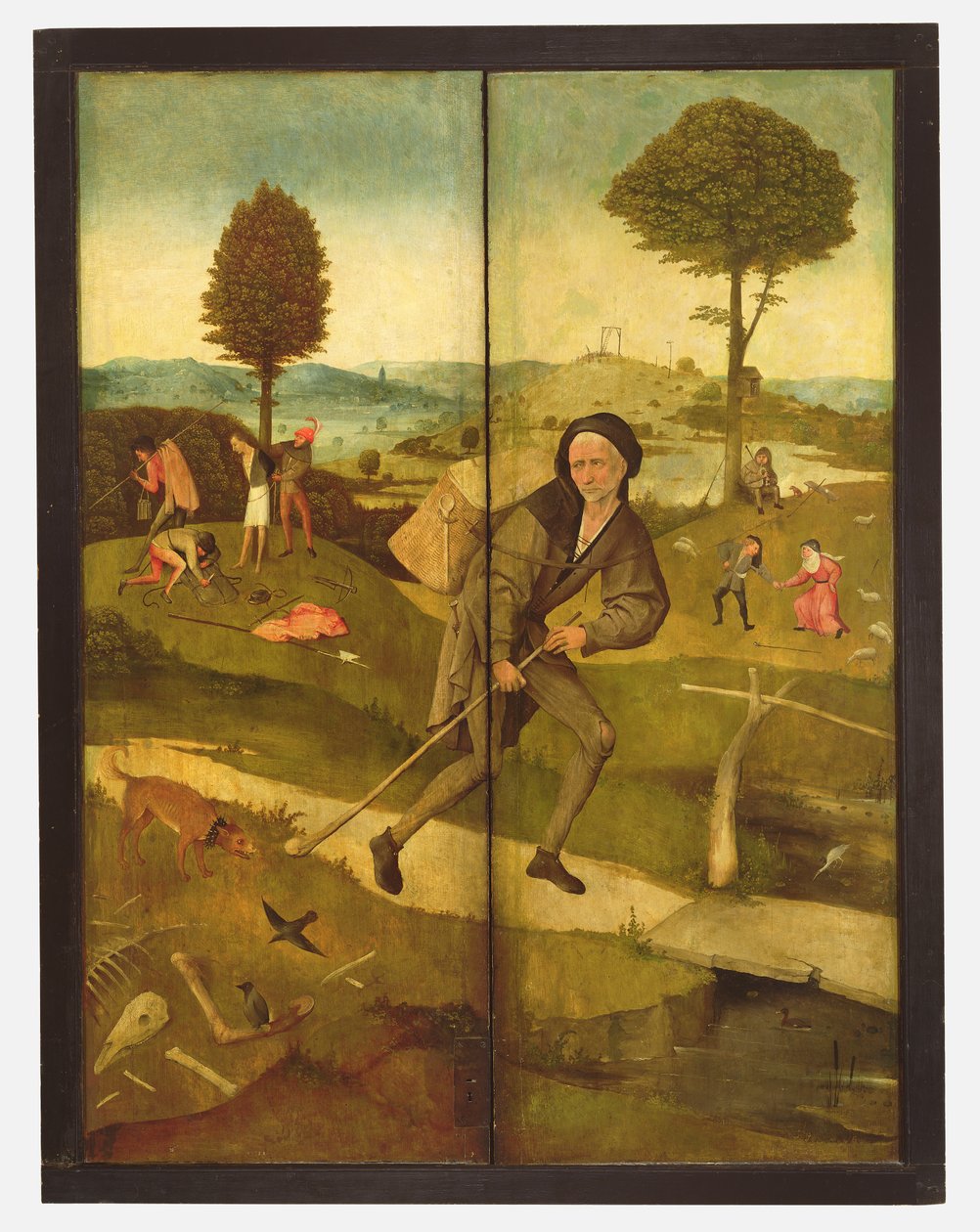 La Charrette de foin, avec panneaux fermés montrant Everyman marchant sur le chemin de la vie - Hieronymus Bosch