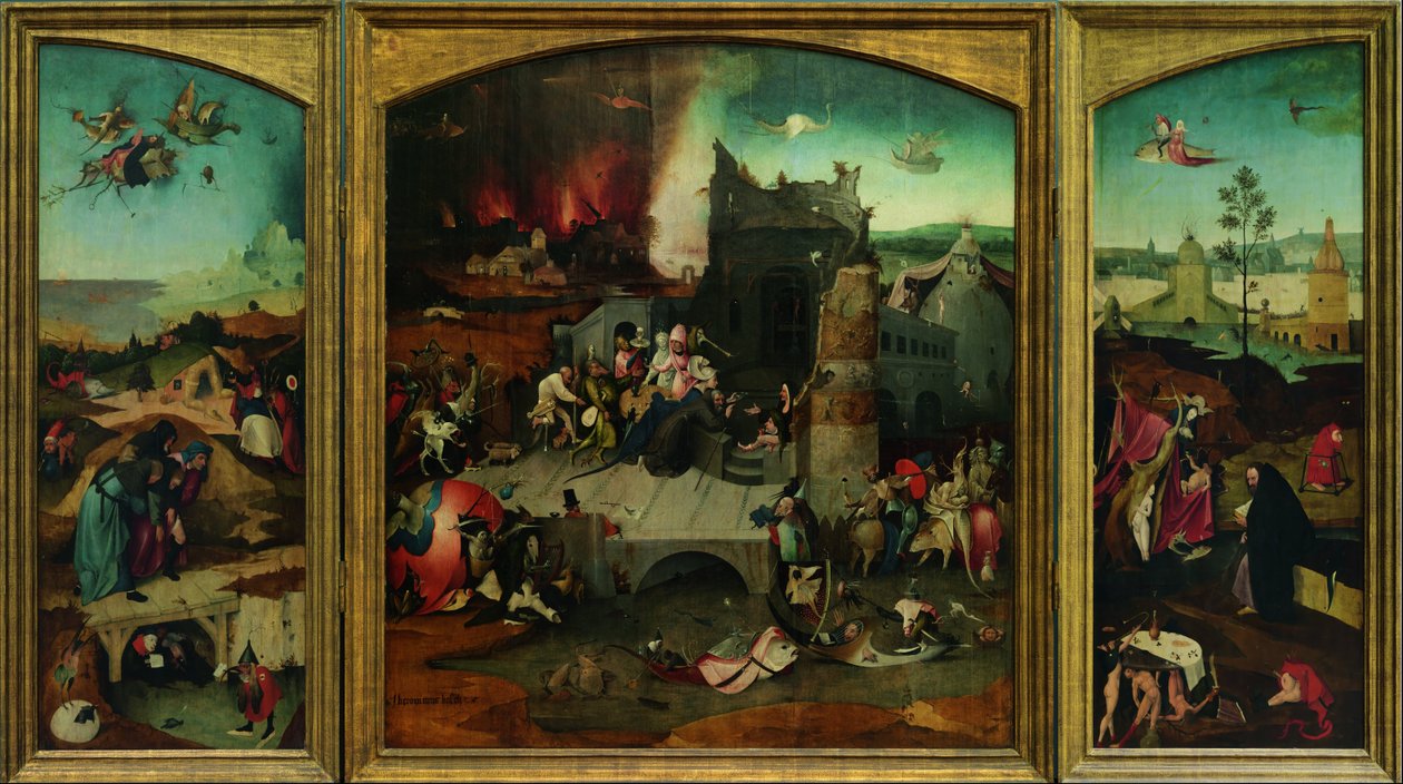 La Tentation de Saint Antoine. Reproduction haute résolution du projet Google Art. Le coin supérieur gauche a dû être rééchantillonné - Hieronymus Bosch