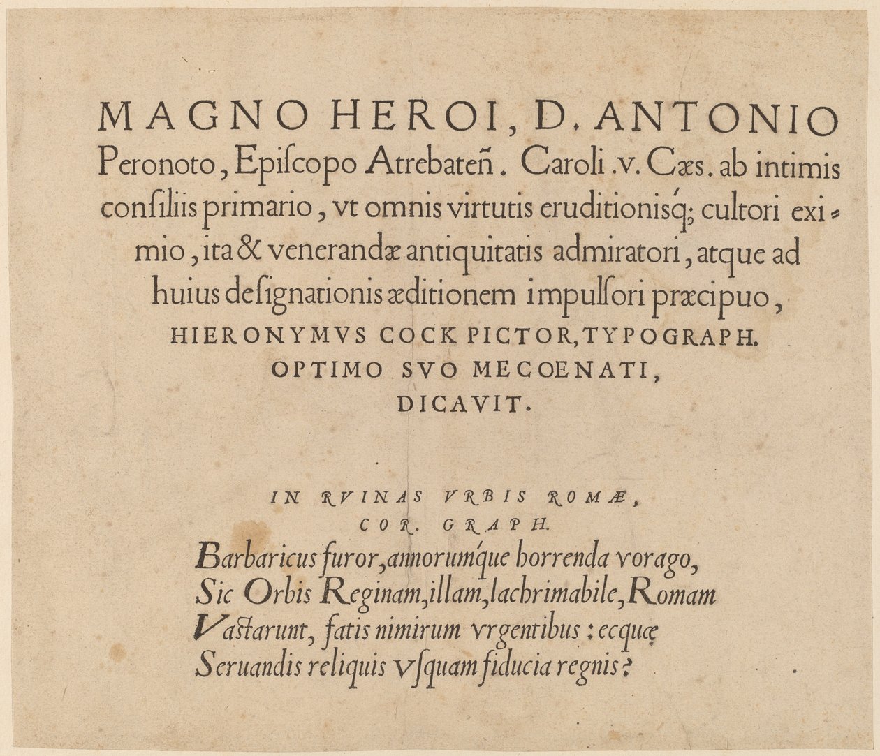 Page de dédicace - Hieronymus Cock