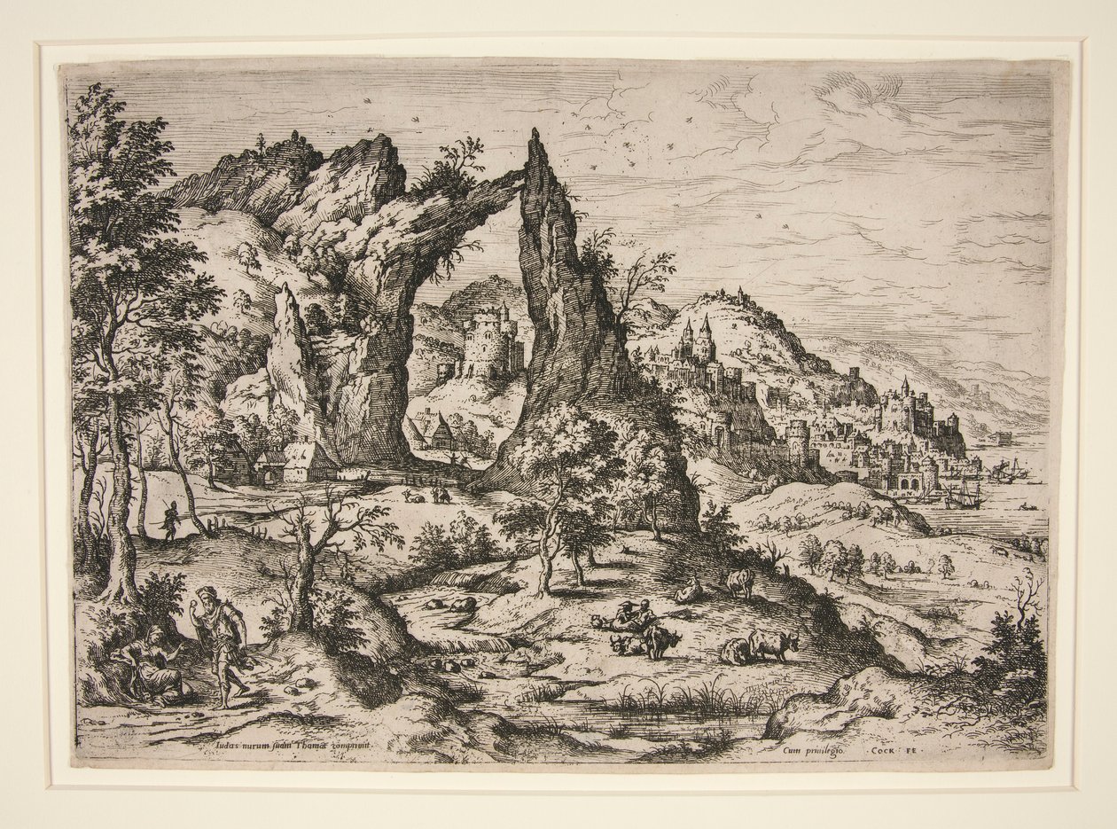 Judas et Thamar, de Paysages avec scènes bibliques et mythologiques - Hieronymus Cock