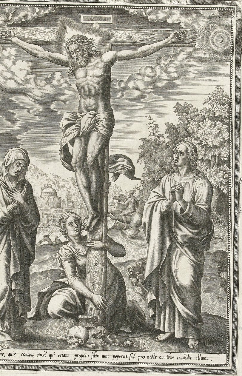 Crucifixion avec Marie, Jean-Baptiste et Marie-Madeleine - Hieronymus Cock