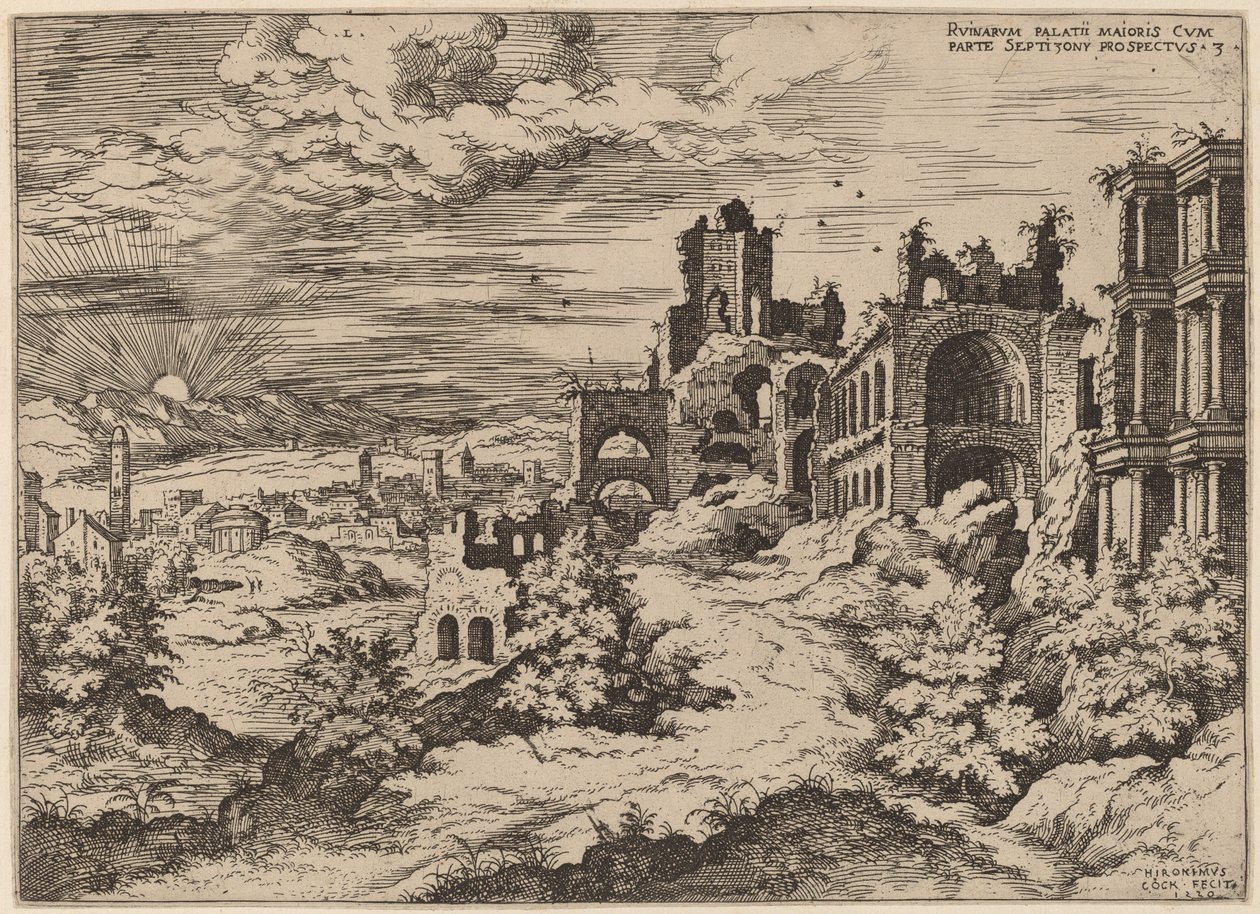 Ruines sur le Palatin avec un paysage panoramique - Hieronymus Cock