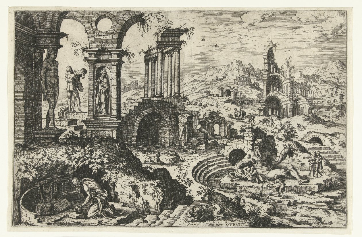 Paysage en ruines avec Jérôme pénitent - Hieronymus Cock