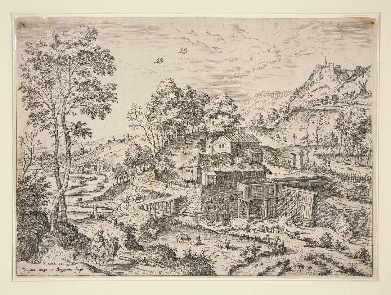 La fuite en Égypte, des paysages avec scènes bibliques et mythologiques - Hieronymus Cock