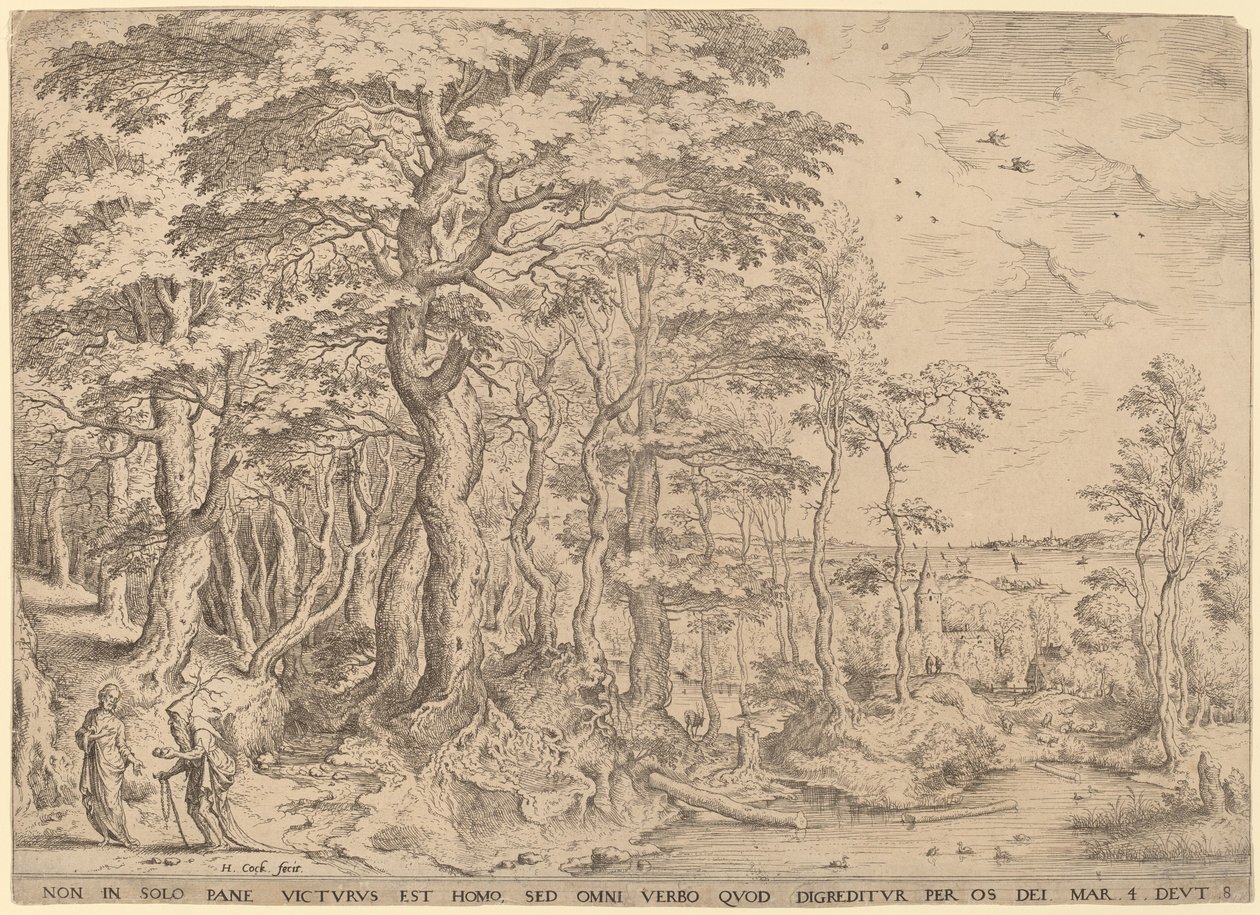 Paysage avec la tentation du Christ - Hieronymus Cock after Pieter Bruegel the Elder