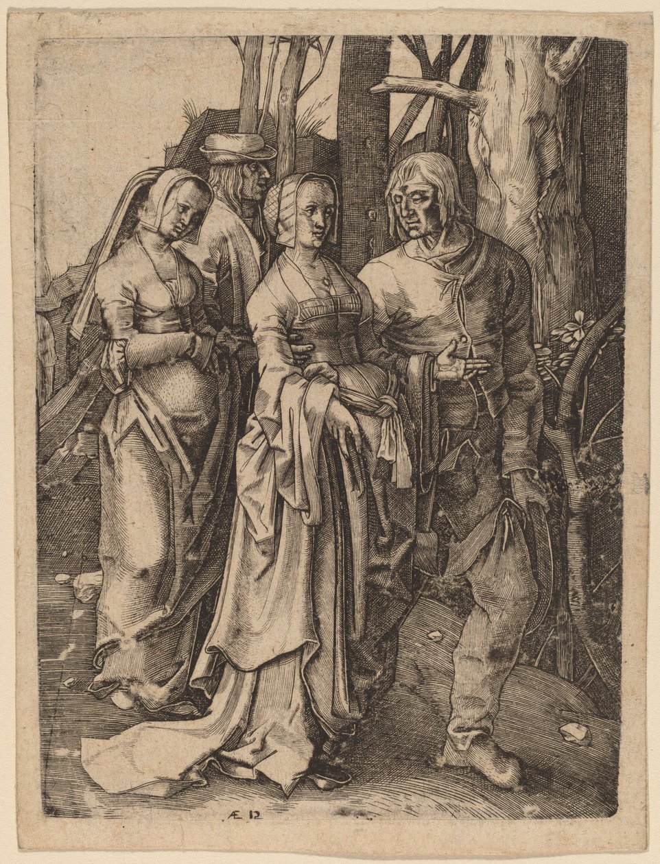 Les deux couples dans la forêt - Hieronymus Wierix after Lucas van Leyden