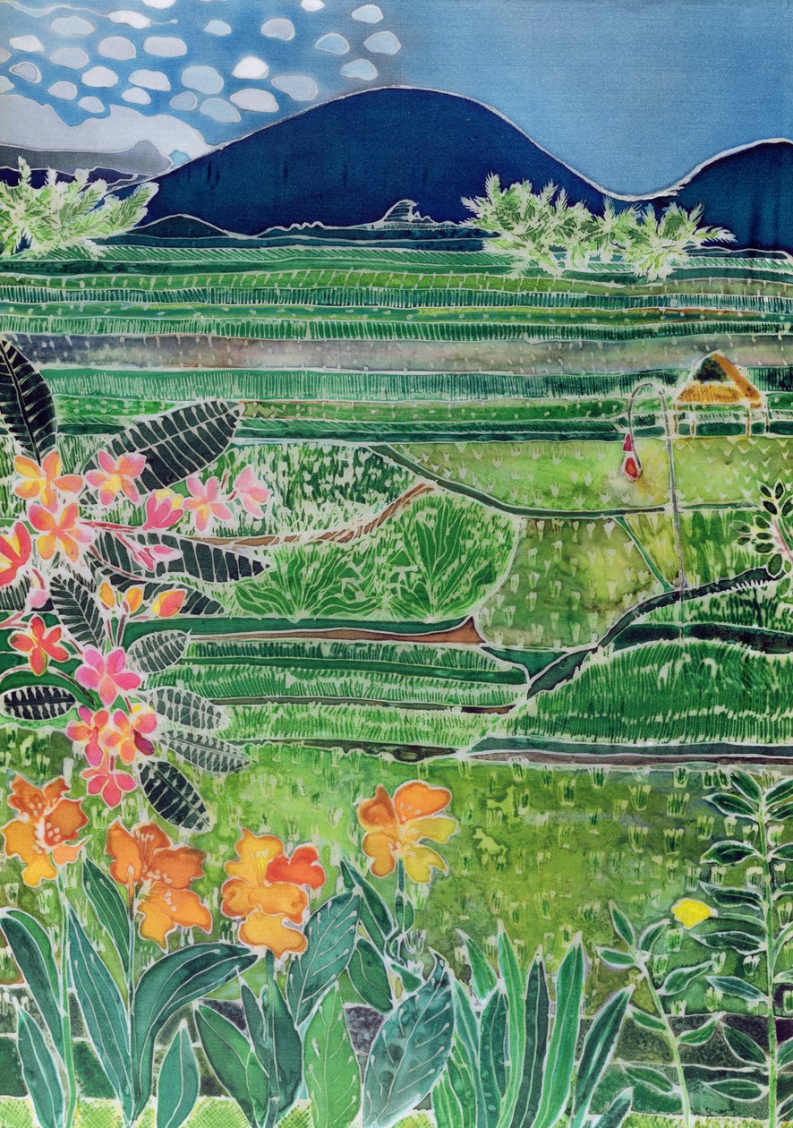 Rizières de Lovina avec des lys et des frangipaniers, Bali, 1996 - Hilary Simon