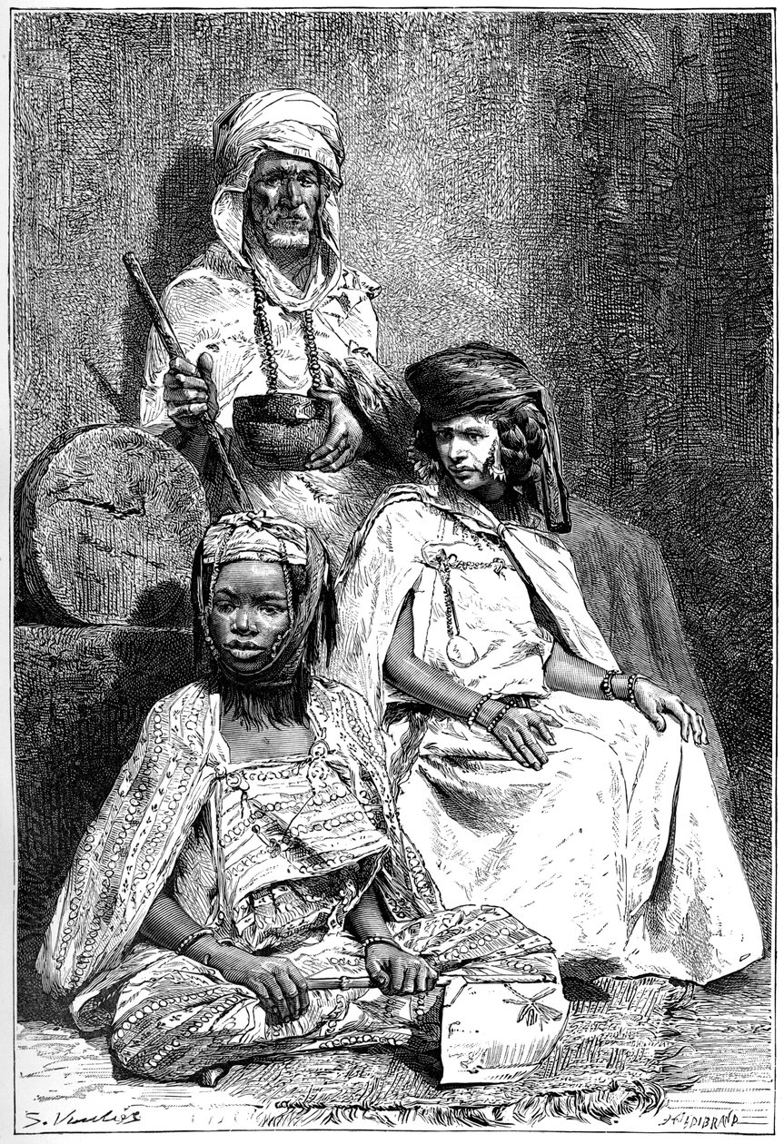 Mendiant arabe, femmes de Biskra et El-kantra, vers 1890 - Hildibrand
