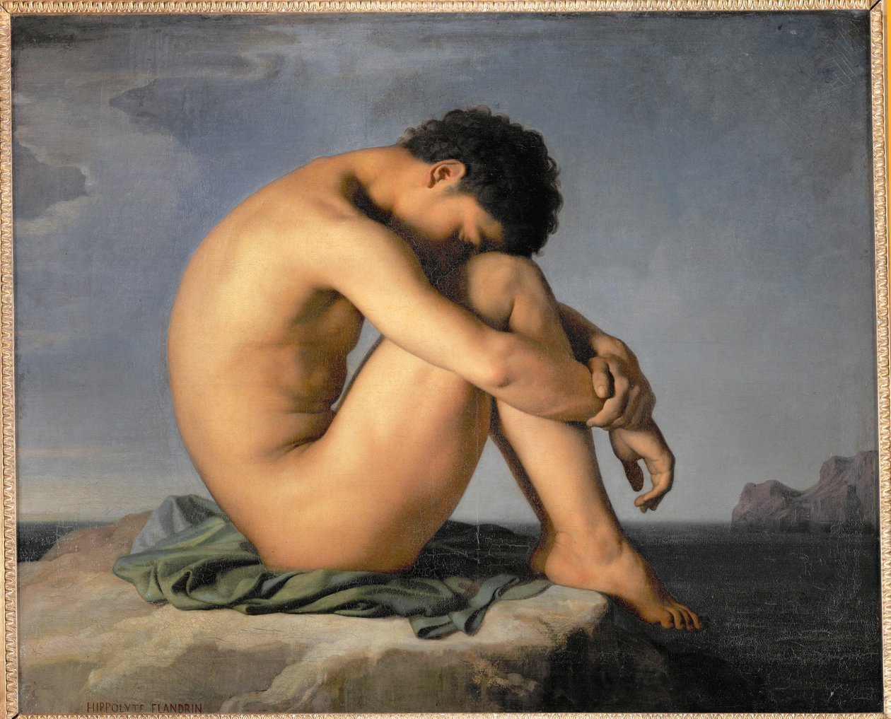 Jeune homme nu assis au bord de la mer ... - Hippolyte Flandrin