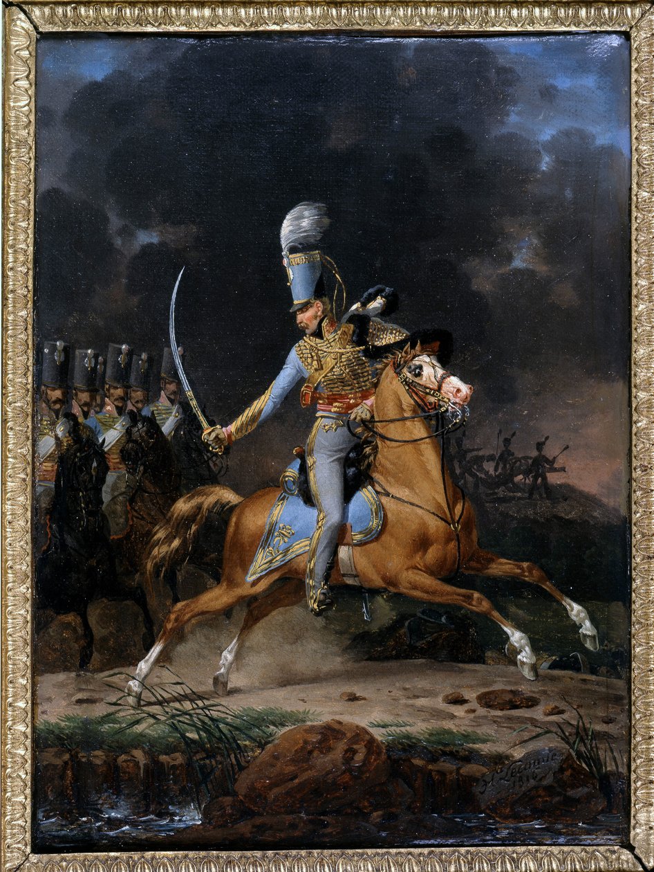 Colonel de Hussard vers 1815 - 1816. Peinture de Lecomte datée de 1816. Collection « Les Soldats d