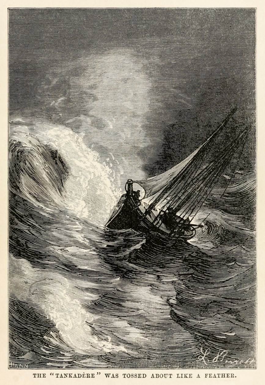 Le Tankadère était ballotté comme une plume, de Le Tour du Monde en Quatre-vingts Jours par Jules Verne (1828-1905) gravé par Adolphe François Pannemaker (1822-1900), 1873 - Hippolyte Leon after Benett