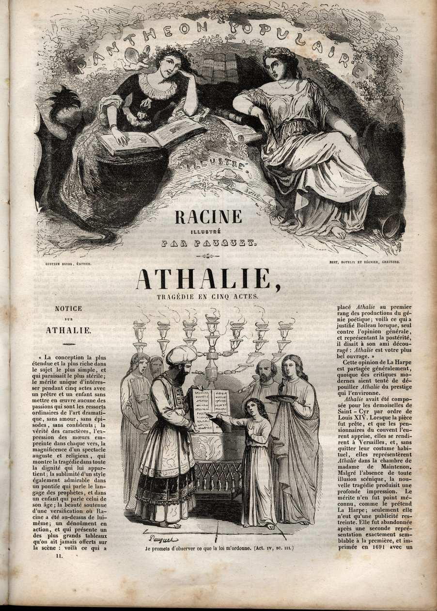 Athalie tragédie de Jean Racine en cinq actes - gravure dans "Œuvres de Jean Racine" illustrée par Pauquet et notice par Emile de La Bédollière - 1851 - Hippolyte Louis Pauquet