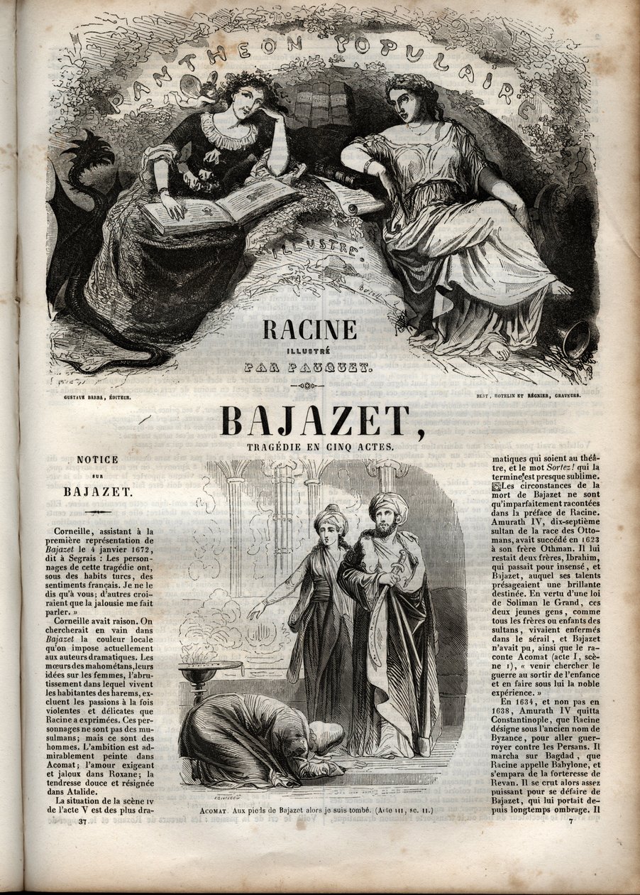 Bajazet tragédie en cinq actes de Jean Racine - gravure dans "Œuvres de Jean Racine" illustrée par Pauquet et notice par Emile de La Bédollière - 1851 - Hippolyte Louis Pauquet
