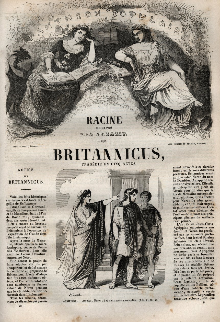 Britannicus tragédie en cinq actes - gravure dans "Œuvres de Jean Racine" illustrée par Pauquet et notice par Émile de La Bédollière - 1851 - Hippolyte Louis Pauquet