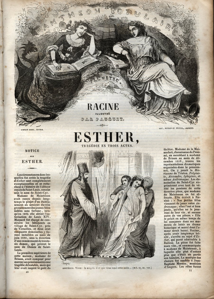 Illustration pour « Esther » de Jean Racine - gravure dans « Œuvres de Jean Racine » illustrées par Pauquet et notice par Émile de La Bédollière - 1851 - Hippolyte Louis Pauquet