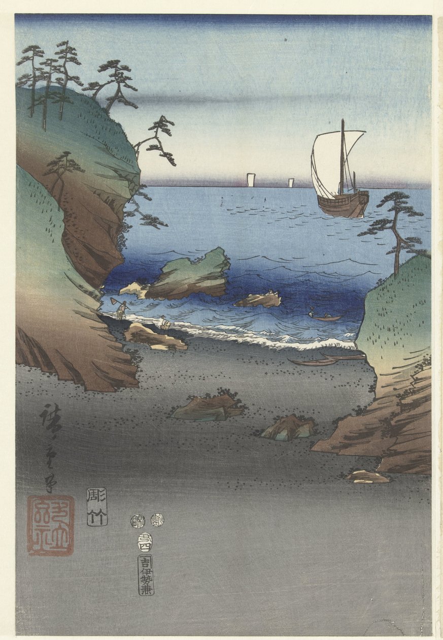 Le prince élégant Genji à Suma (Furyu Genji Suma) - Hiroshige (I) , Utagawa
