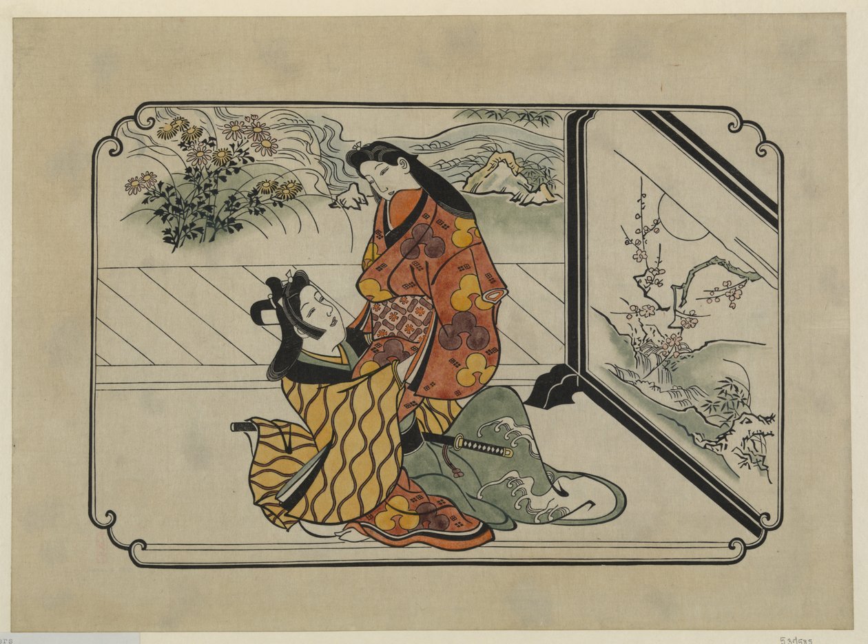 Estampe ukiyo-e colorée à la main Deux amants s