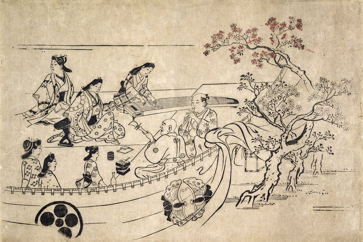 Musique sous le cerisier à Ueno, vers 1680 - Hishikawa Moronobu