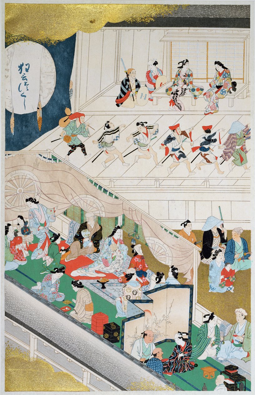 Scène de théâtre populaire japonais pendant la période Genroku (1688-1704), illustration du magazine 
