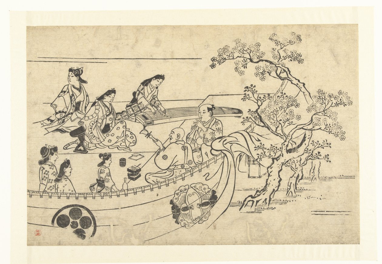Groupe de musiciens sous un cerisier - Hishikawa Moronobu (attributed to)