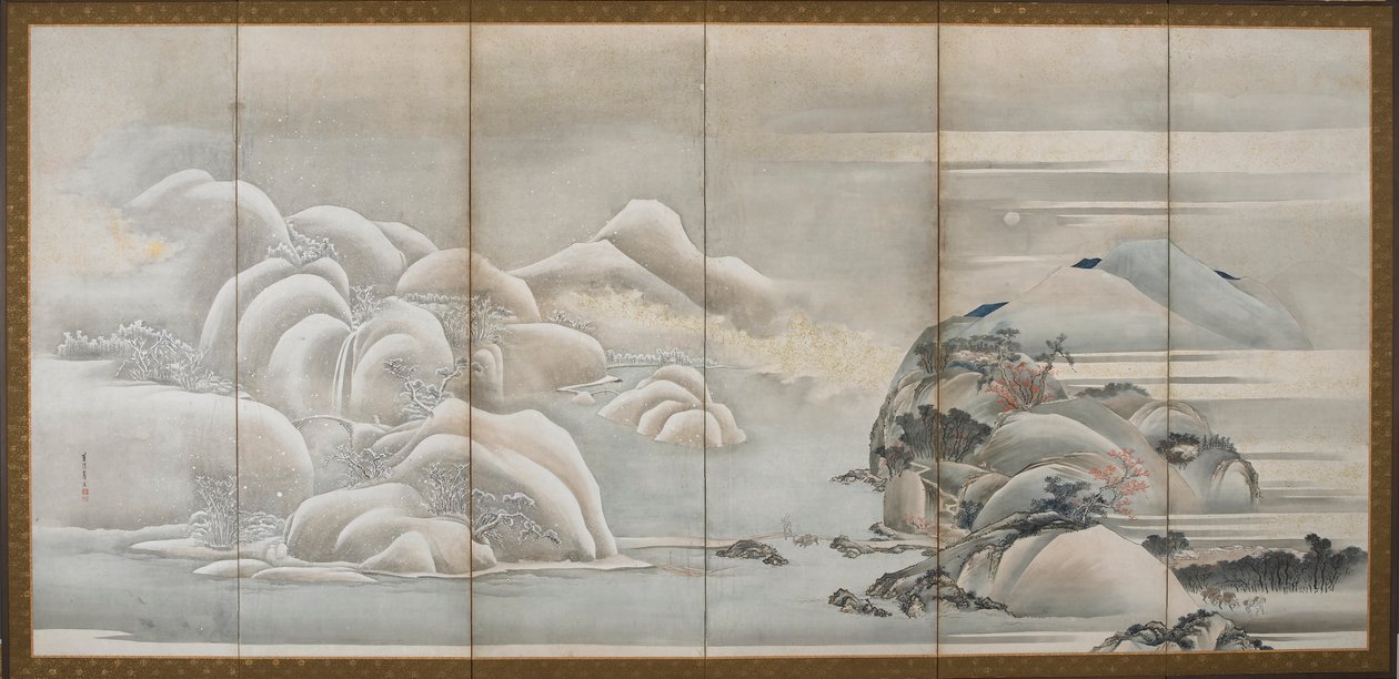 Paysage : deux des quatre saisons, automne et hiver, période Edo - Hishikawa Sori
