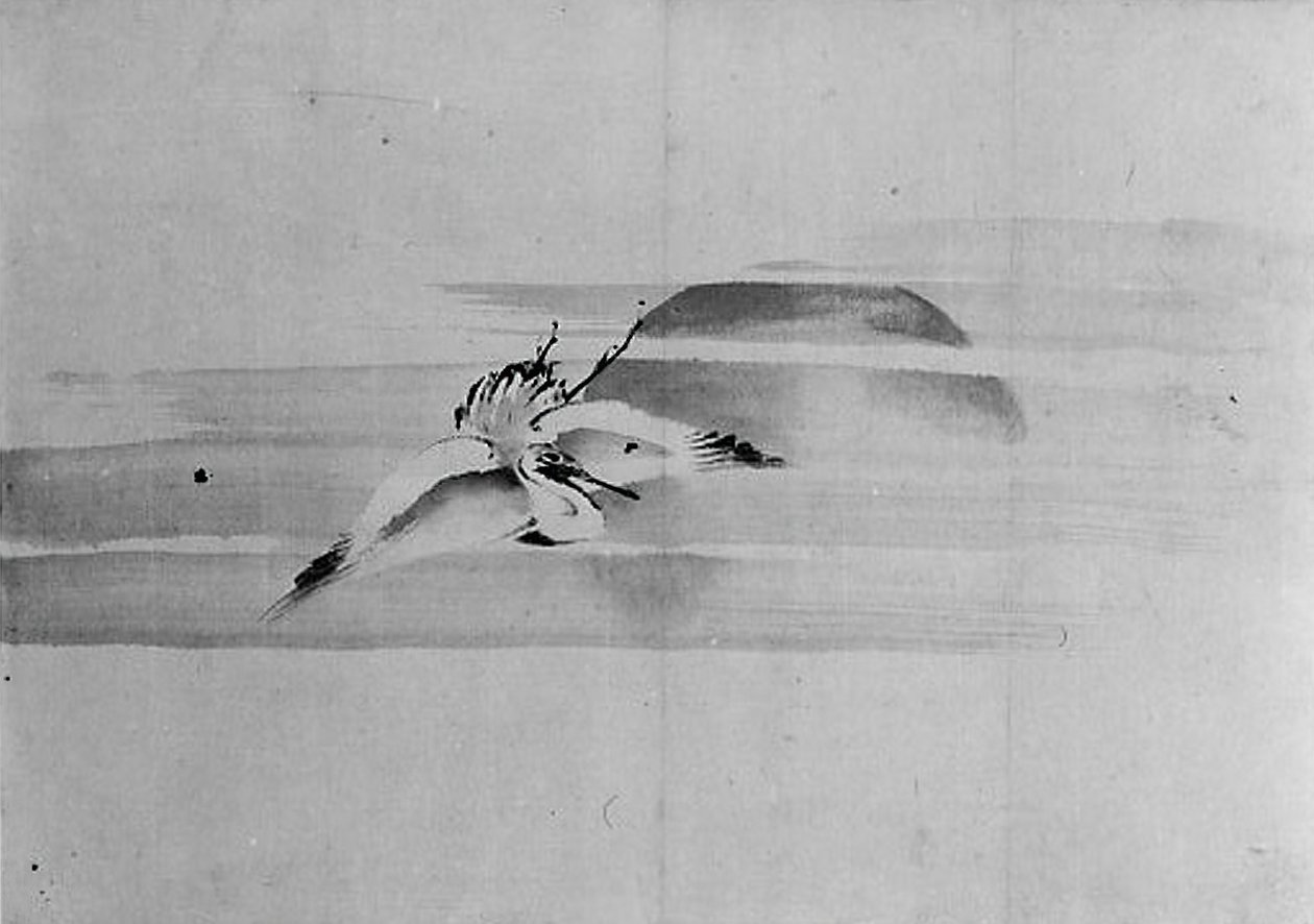 Grue et soleil - Hokusai School.