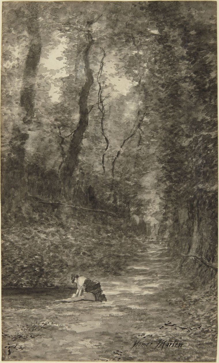Scène forestière avec une lavandière - Homer Dodge Martin